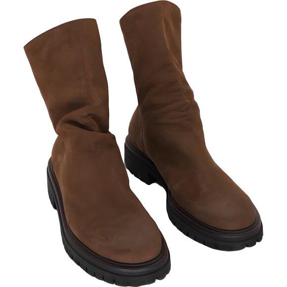 Paul Green Nobu Zip-up Brown Nubuck Slouchy Platform Boots Size 9